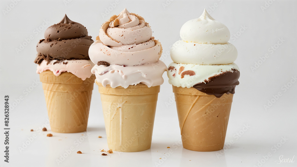 ice cream cone, creamy ice cream, white background, IA ice cream cone, creamy ice cream, white background, IA