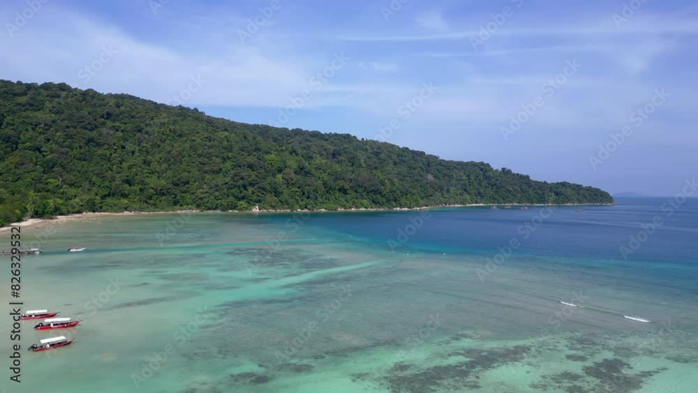 tropical island, pristine secluded beach. Nice aerial view flight drone tropical island, pristine secluded beach. Nice aerial view flight drone