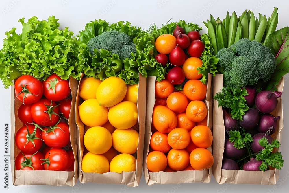 Fresh Organic Vegetables and Fruits in Paper Bags - Healthy Eating, Eco-friendly Grocery Shopping Concept Fresh Organic Vegetables and Fruits in Paper Bags - Healthy Eating, Eco-friendly Grocery Shopping Concept