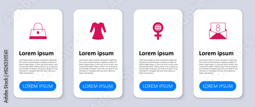 Set Envelope with 8 March, International Women Day, Woman dress and Handbag. Business infographic template. Vector