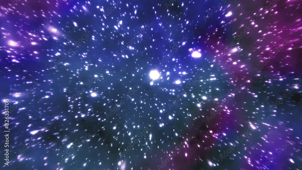 Looped animated background of forward motion through colorful universe with stars in space at 60 fps