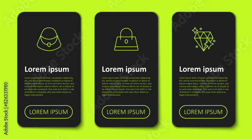 Set line Handbag, and Diamond. Business infographic template. Vector