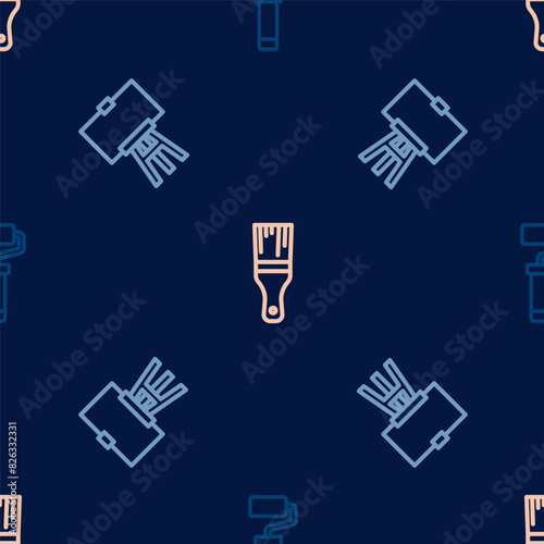 Set line Paint roller brush  Wood easel and on seamless pattern. Vector