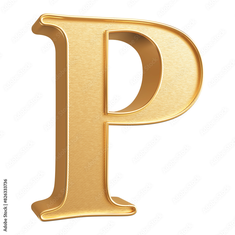 Letter P uppercase . 3D render golden letter Letter P uppercase . 3D render golden letter