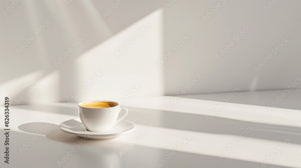 A fresh cup of coffee on a pristine white tabletop, evoking morning serenity. A fresh cup of coffee on a pristine white tabletop, evoking morning serenity.