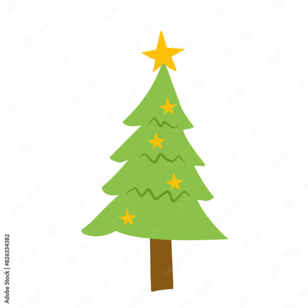 vector cartoon pine tree with star decoration vector cartoon pine tree with star decoration