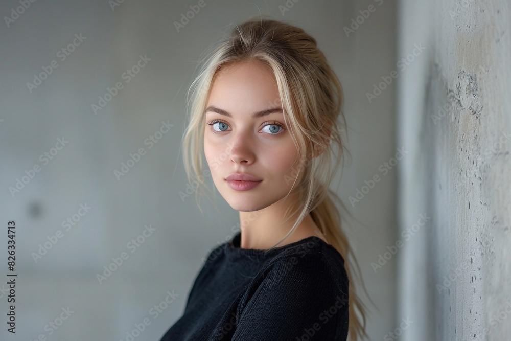 Fototapeta premium Beautiful female eyes with long eyelashes. Eyelash extensions. Makeup, cosmetics, beauty. Close up, macro