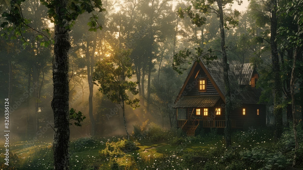 A cozy cabin nestled in a clearing, surrounded by a dense forest, offering solitude and peace. A cozy cabin nestled in a clearing, surrounded by a dense forest, offering solitude and peace.