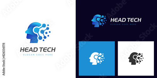 Human technology or human digital logo design, head and tech graphic icon symbol for robot tech logo design, smart tech science logo