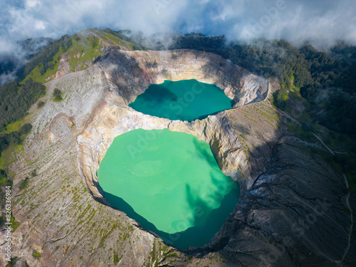 Fototapeta Naklejka Na Ścianę i Meble -  Aerial view of Kelimutu National Park's crater lakes on Flores Island, Indonesia.