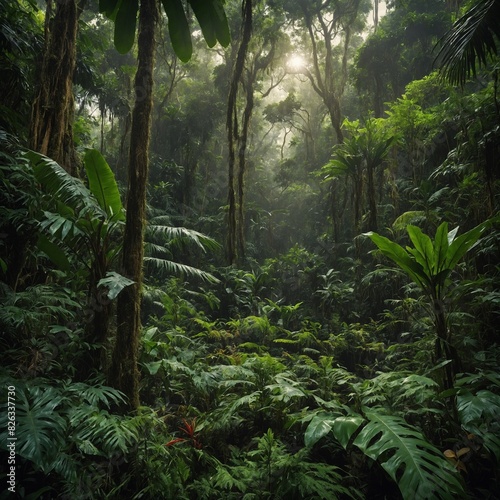  Tropical rainforest with a diverse ecosystem. 