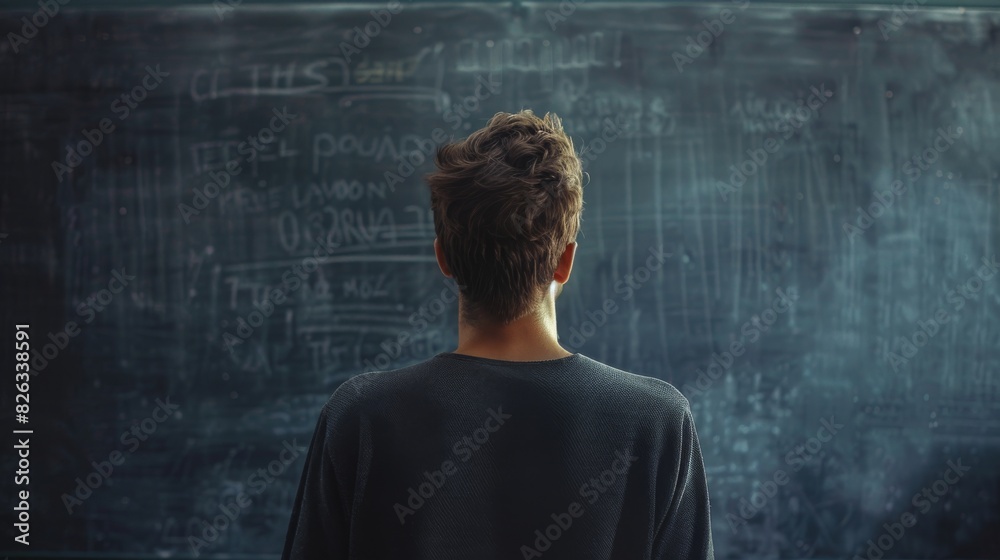 Empty blackboard with a man thinking. Ideal for templates. Empty blackboard with a man thinking. Ideal for templates.