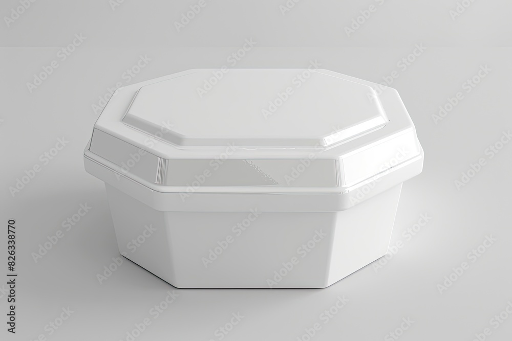Hexagonal elegance an empty white snack container pack in flawless HD. Hexagonal elegance an empty white snack container pack in flawless HD.
