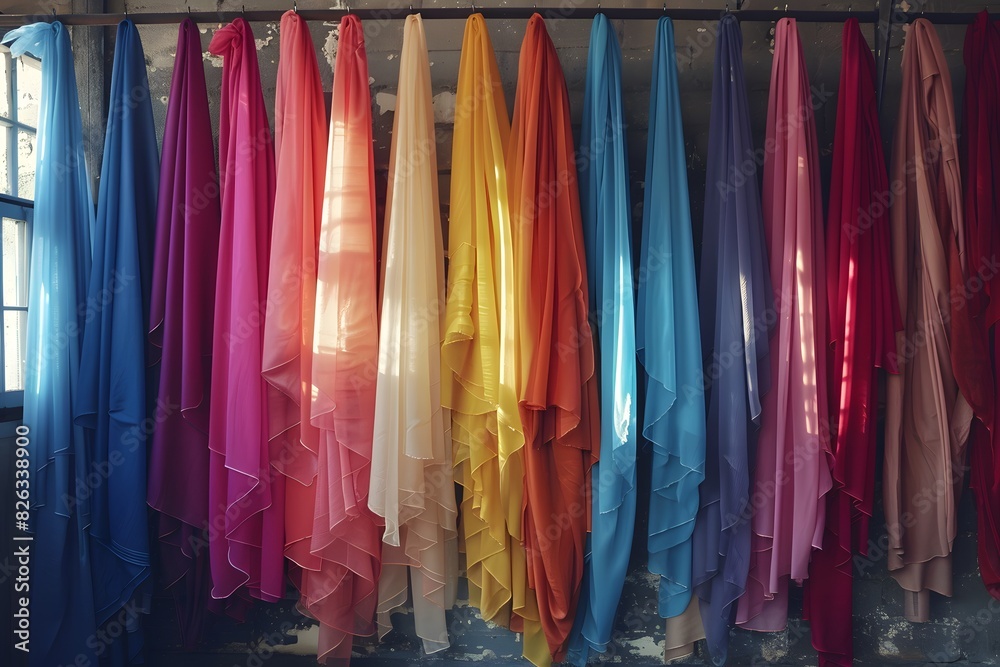 Photo womens colorful cloth hanging in a row female fashion concept