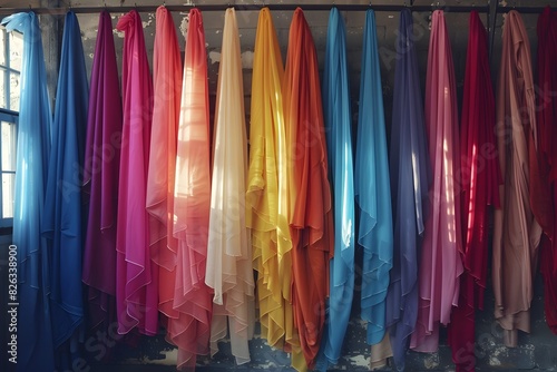 Photo womens colorful cloth hanging in a row female fashion concept
