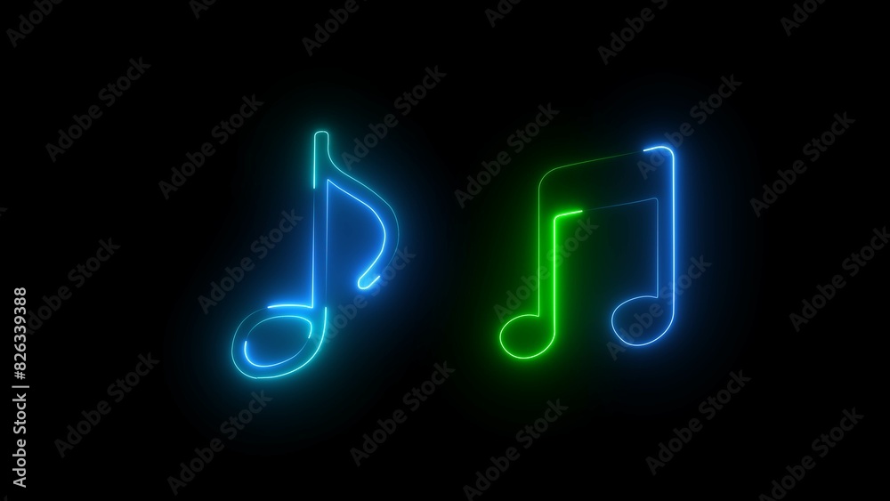 Music icon vector logo. Music notes icon set, Musical key signs. neon note isolated on black background. pink and green neon light music icon. Music icon vector logo. Music notes icon set, Musical key signs. neon note isolated on black background. pink and green neon light music icon.