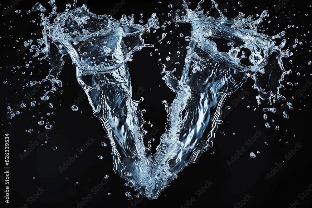 Fototapeta premium Water splashes creating the letter V, suitable for design projects