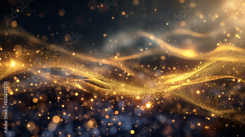 Luxurious image featuring elegant golden swirls and sparkling particles over a dark background