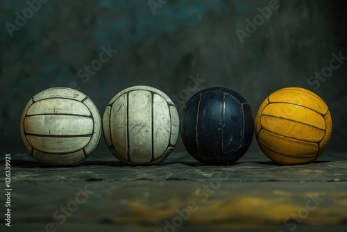 Colorful balls lined up on a table. Great for sports or game concept photo