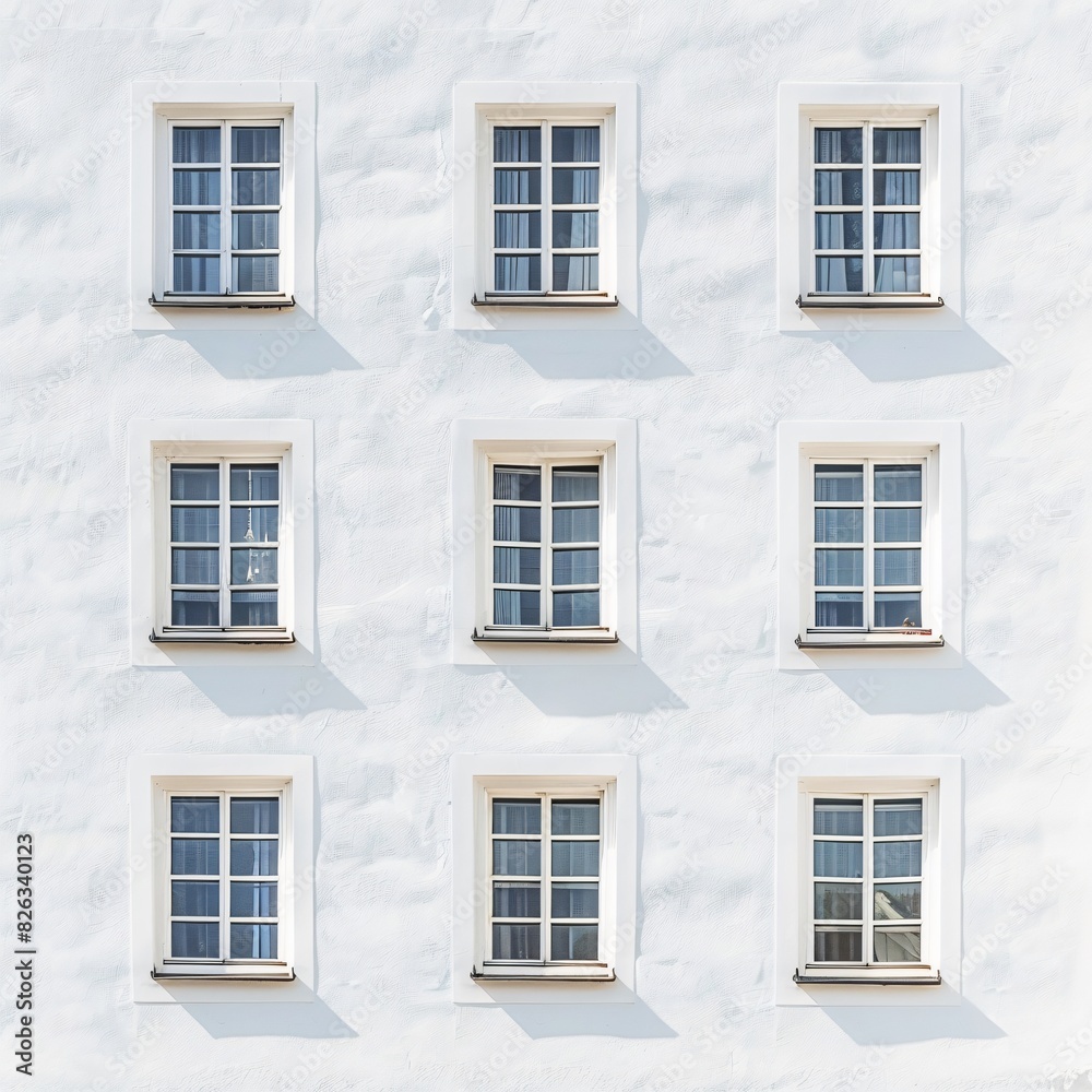 White building windows arranged as a pattern used for background. Close up view