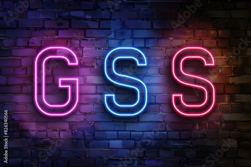 A brick wall with a neon sign that says GSS. Suitable for urban and industrial concepts