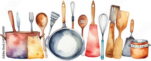 Kitchen utensils pattern background in watercolor4