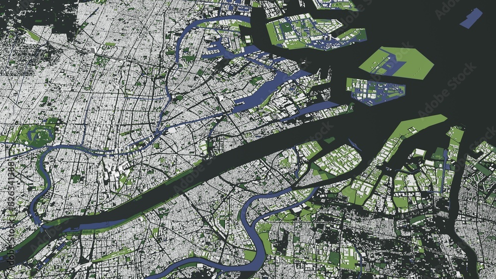 3D illustration of city and urban in Osaka Japan 3D illustration of city and urban in Osaka Japan
