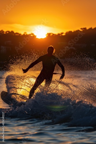 A man riding a surfboard on top of a wave. Perfect for sports and outdoor activities
