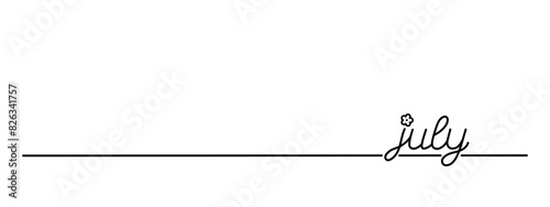 july word continuous line drawing, black line vector illustration, editable stroke bottom line, horizontal design element