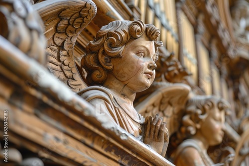 Detailed close-up of an angel statue, suitable for religious or memorial themes