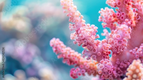 Close-up of colorful coral underwater with intricate patterns and textures, in vibrant ocean setting