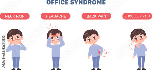 Man pain Office syndrome symptoms. Illustration flat vector design.