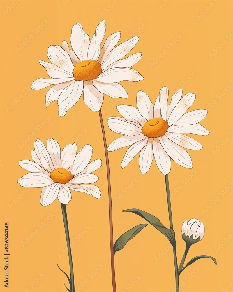 Floral daisys seamless pattern vector. Vector graphics