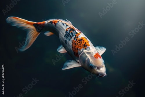 Peaceful scene of a koi fish swimming in a serene pond. Ideal for nature and aquatic themes