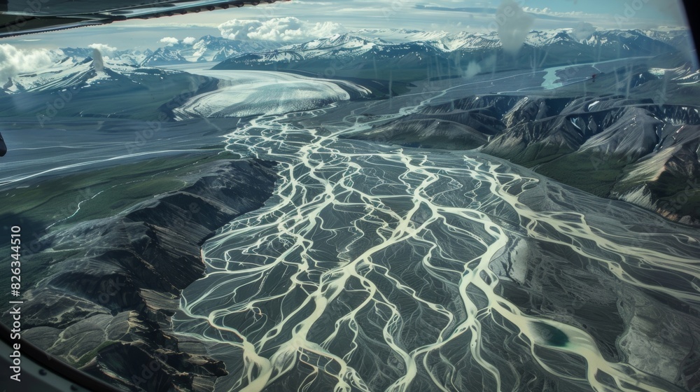 An intricate web of smaller streams converging to form a mighty glacial river. An intricate web of smaller streams converging to form a mighty glacial river.