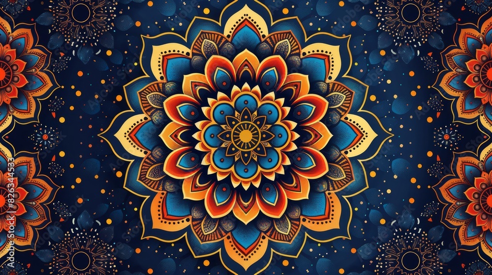 An intricate mandala pattern with detailed line work and vibrant colors, offering a sense of harmony and balance in its design. An intricate mandala pattern with detailed line work and vibrant colors, offering a sense of harmony and balance in its design.