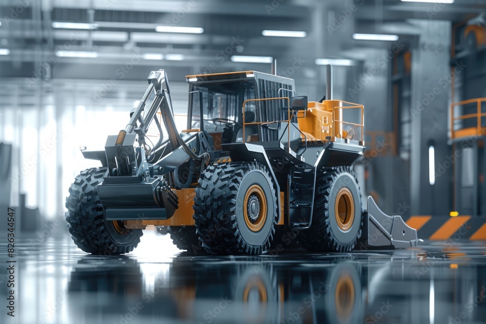 A construction vehicle parked inside a building. Suitable for construction industry projects A construction vehicle parked inside a building. Suitable for construction industry projects