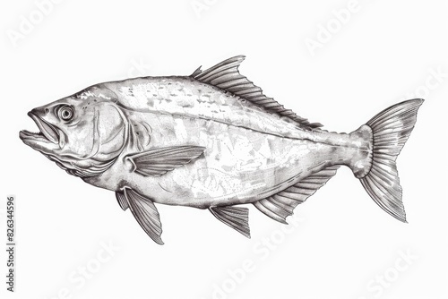 Detailed black and white sketch of a fish. Ideal for educational materials