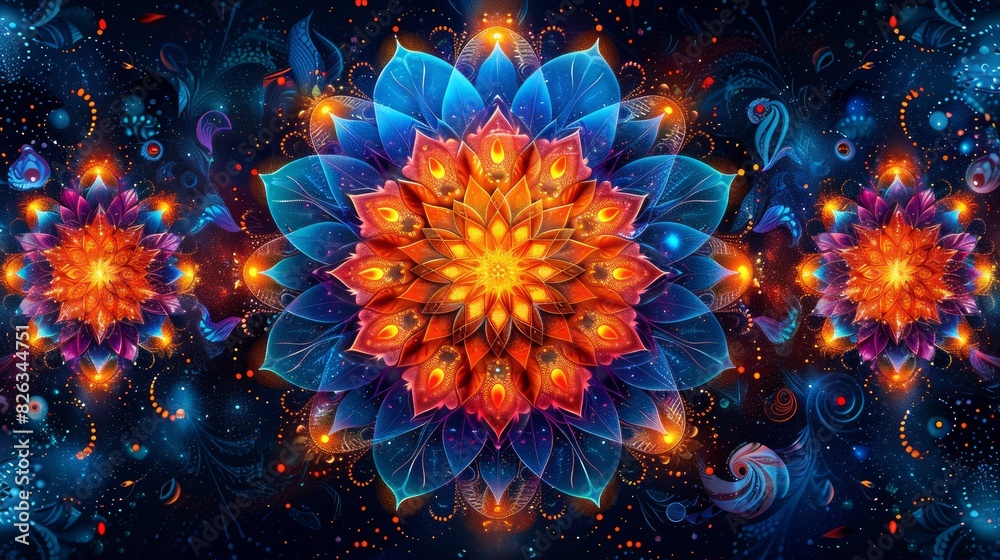 Fototapeta premium An intricate mandala pattern with detailed line work and vibrant colors, offering a sense of harmony and balance in its design.