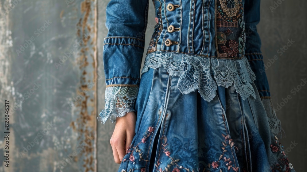 One standout design features a combination of denim and lace showcasing the fusion of traditional and modern Western wear.