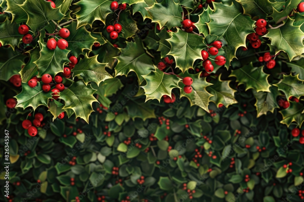 A bunch of holly leaves with red berries, perfect for holiday decorations