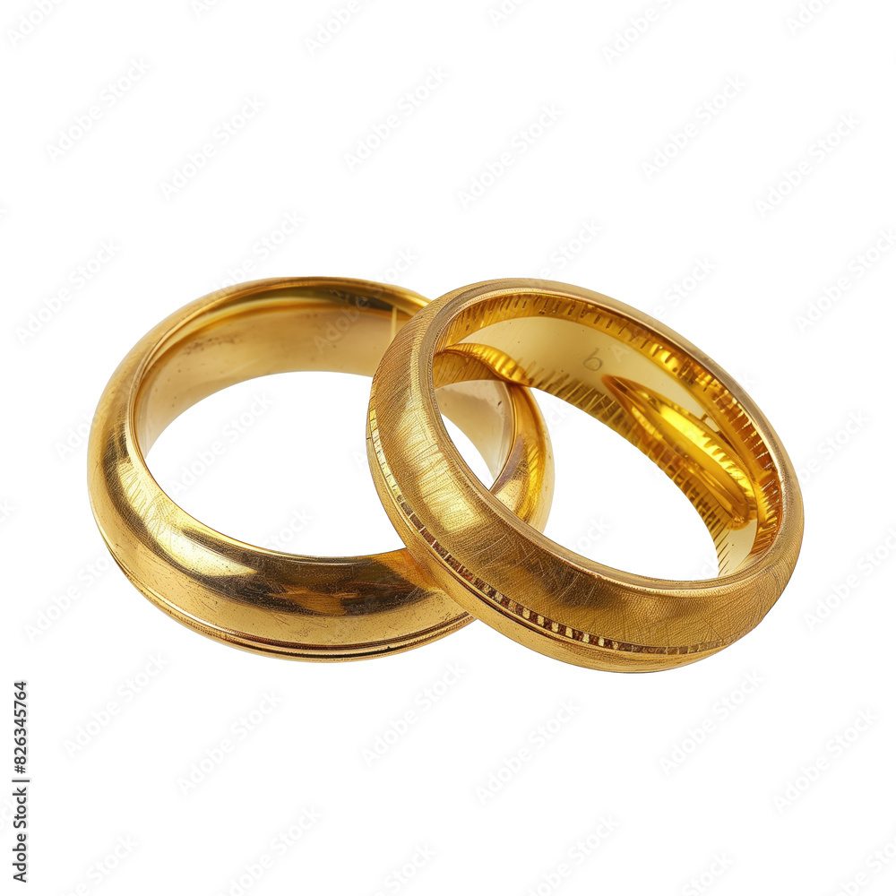 Close-Up of Two Elegant Gold Rings Isolated on White Background. Close-Up of Two Elegant Gold Rings Isolated on White Background.