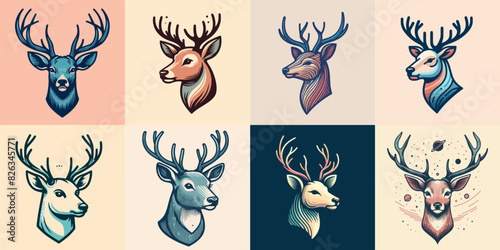 deer vector set. vector illustration. classic vintage design