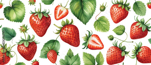 Strawberry Pattern Background in Watercolor – Seamless Hand-Painted Fruit Design for Wallpaper, Fabric, and Packaging