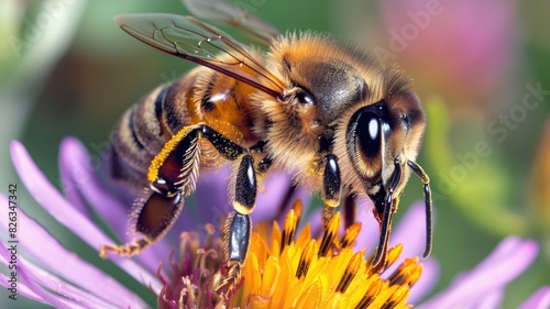 Close-up of bee collecting nectar from vibrant flower