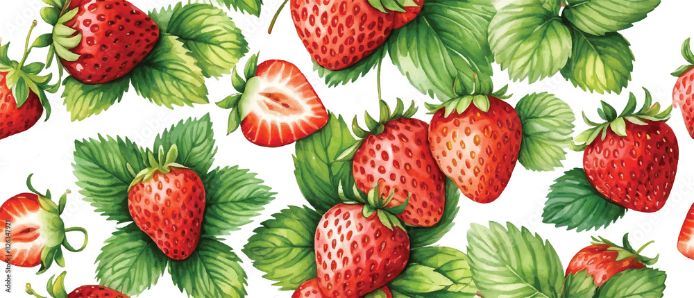 Strawberry pattern background in watercolor1