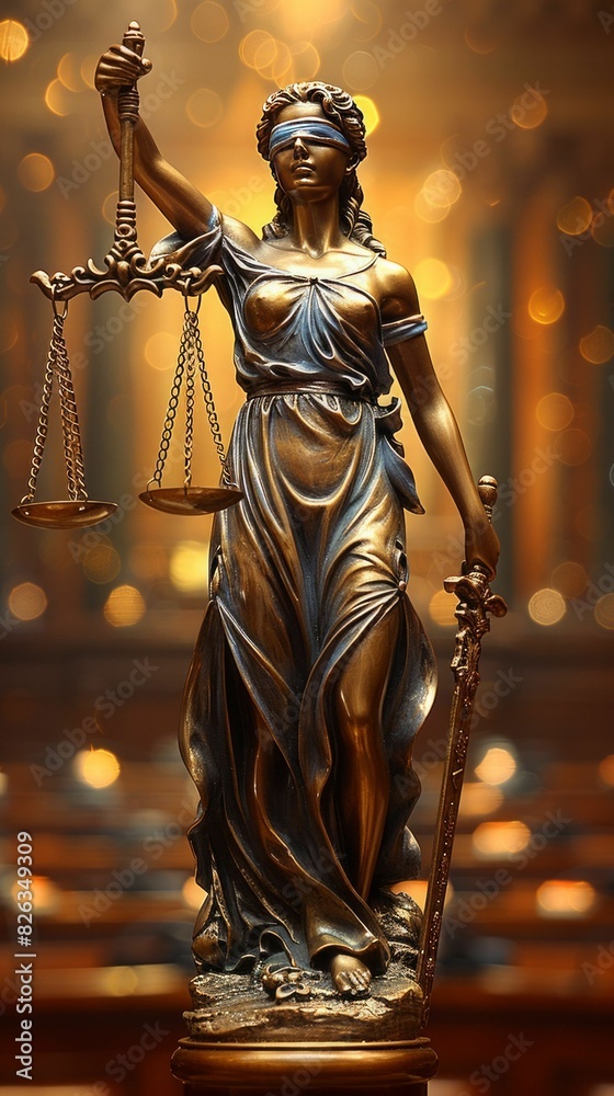 Close-Up of Lady Justice Holding Scales and Sword, Representing Impartiality
