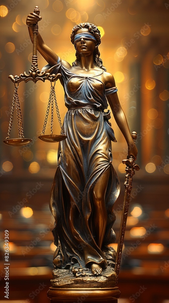 Fototapeta premium Close-Up of Lady Justice Holding Scales and Sword, Representing Impartiality