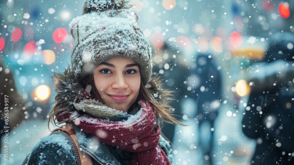 Winter Fashion: Capture stylish winter fashion with people dressed in trendy coats, scarves, and boots, walking through a snowy city or park, emphasizing seasonal style. Winter Fashion: Capture stylish winter fashion with people dressed in trendy coats, scarves, and boots, walking through a snowy city or park, emphasizing seasonal style.