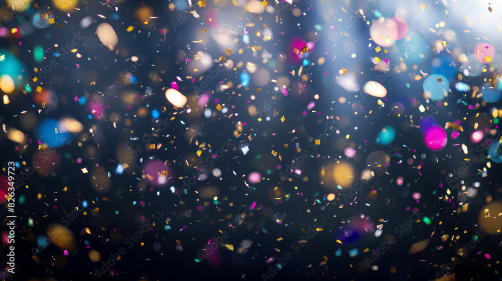 A vibrant image showing a myriad of colorful confetti pieces scattered in the air against a dark background A vibrant image showing a myriad of colorful confetti pieces scattered in the air against a dark background